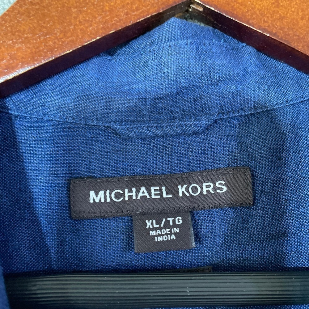 NWT Michael Kors 100% Linen Button up Shirt Men's XL Dark Midnight Blue Casual - Picture 5 of 10